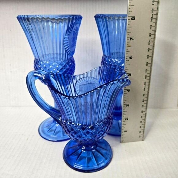 VTG 70s Blue Fostoria Avon George Martha Washington Goblets & Mt. Vernon Pitcher - Picture 5 of 9